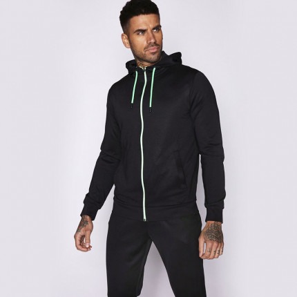 COLOUR POP TRIMS HOODED POLY TRACK TOP - BLACK/NEON GREEN