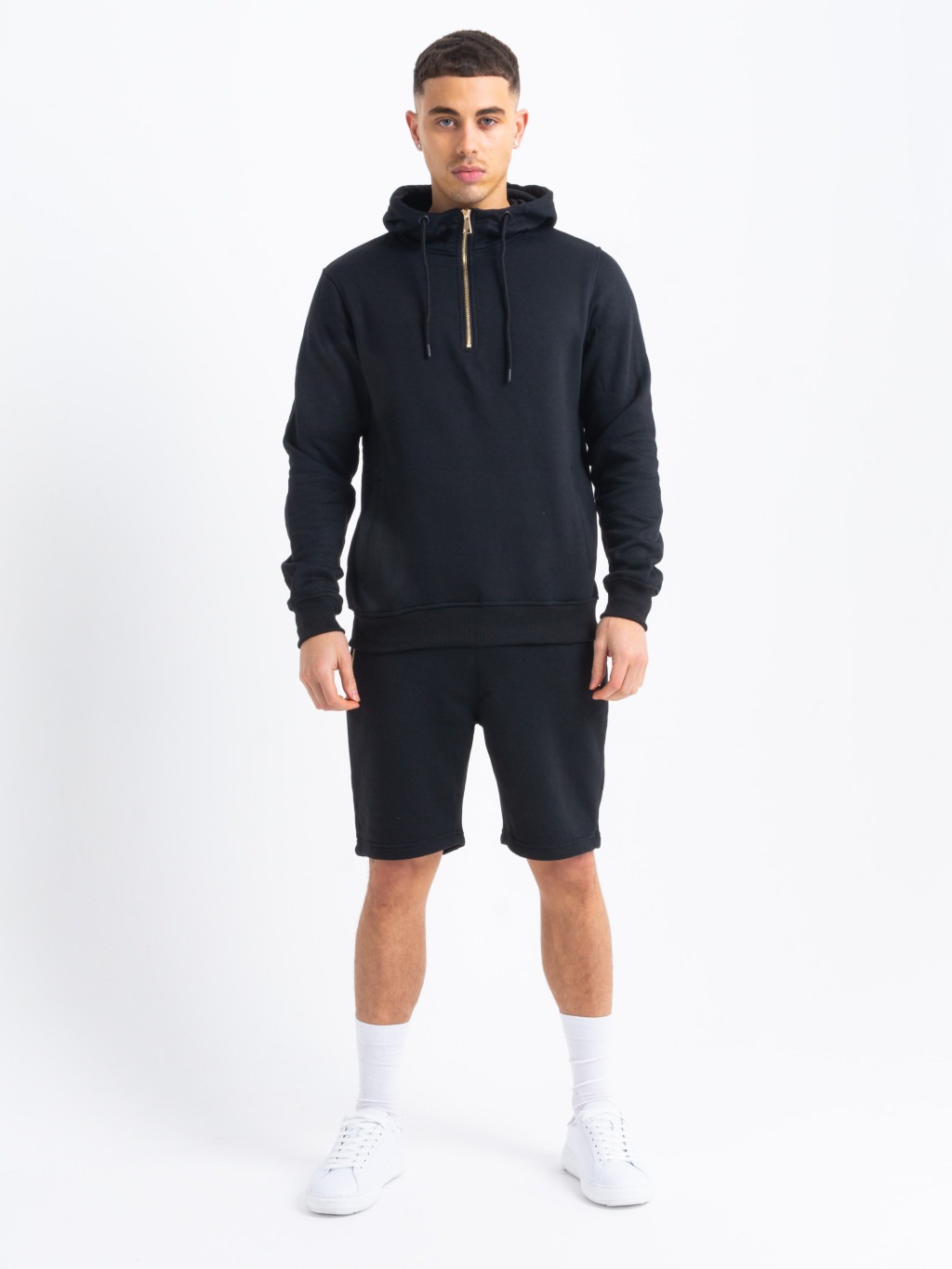 Gold Zip Short Tracksuit in Black