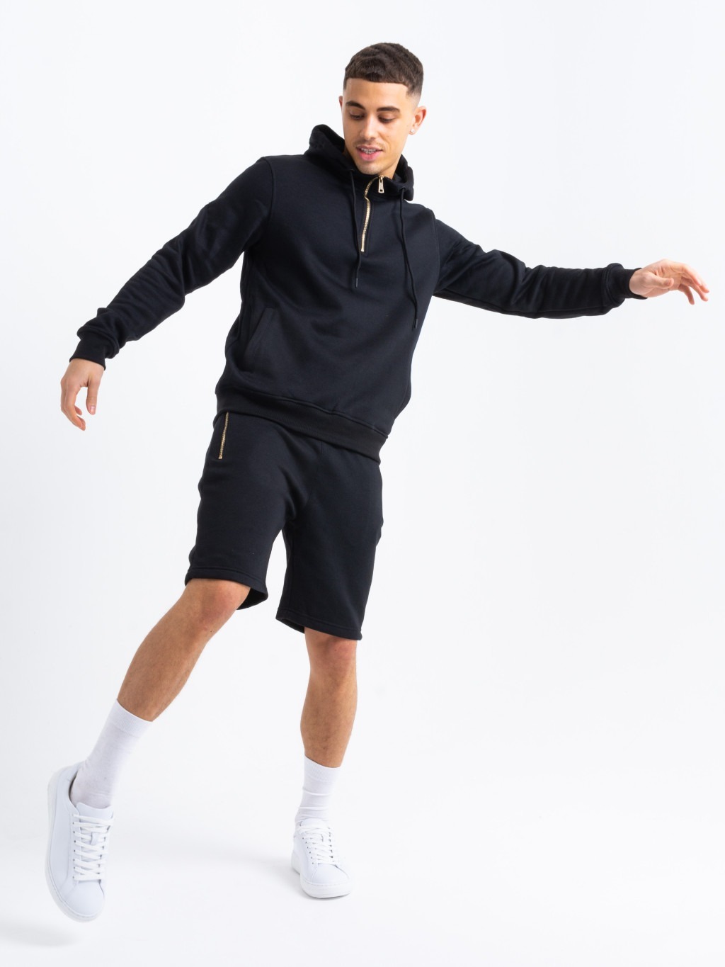 Gold Zip Short Tracksuit in Black - Image 4