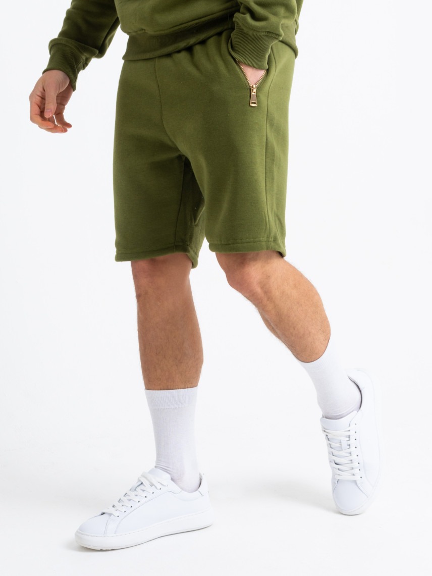 Gold Zip Short Tracksuit in Olive - Image 3