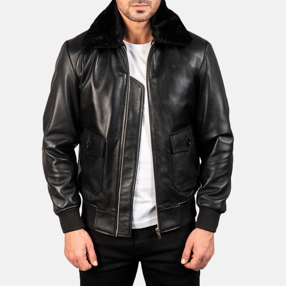 Airin G-1 Black Leather Bomber Jacket - Image 4