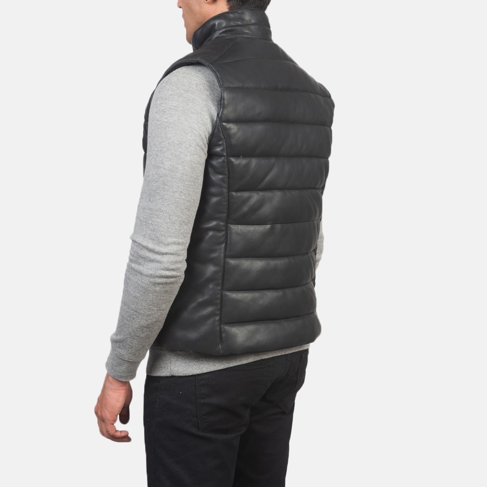 Reeves Black Leather Puffer Vest - Image 4