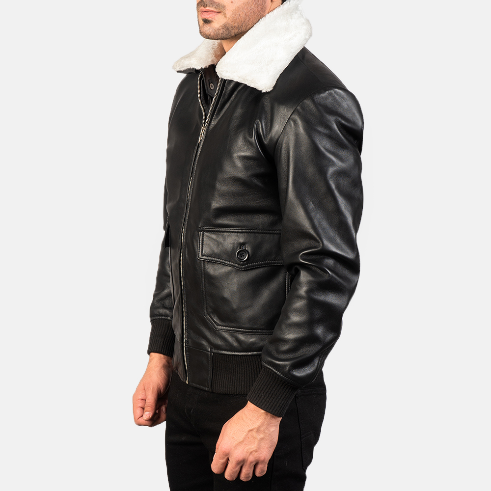 Airin G-1 Black & White Leather Bomber Jacket - Image 5