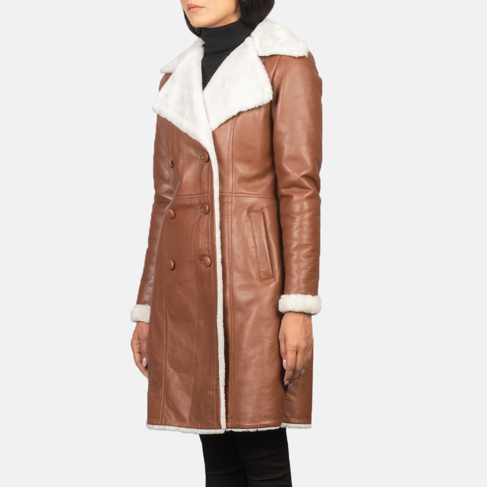 Amie Brown Double Breasted Shearling Coat - Image 5