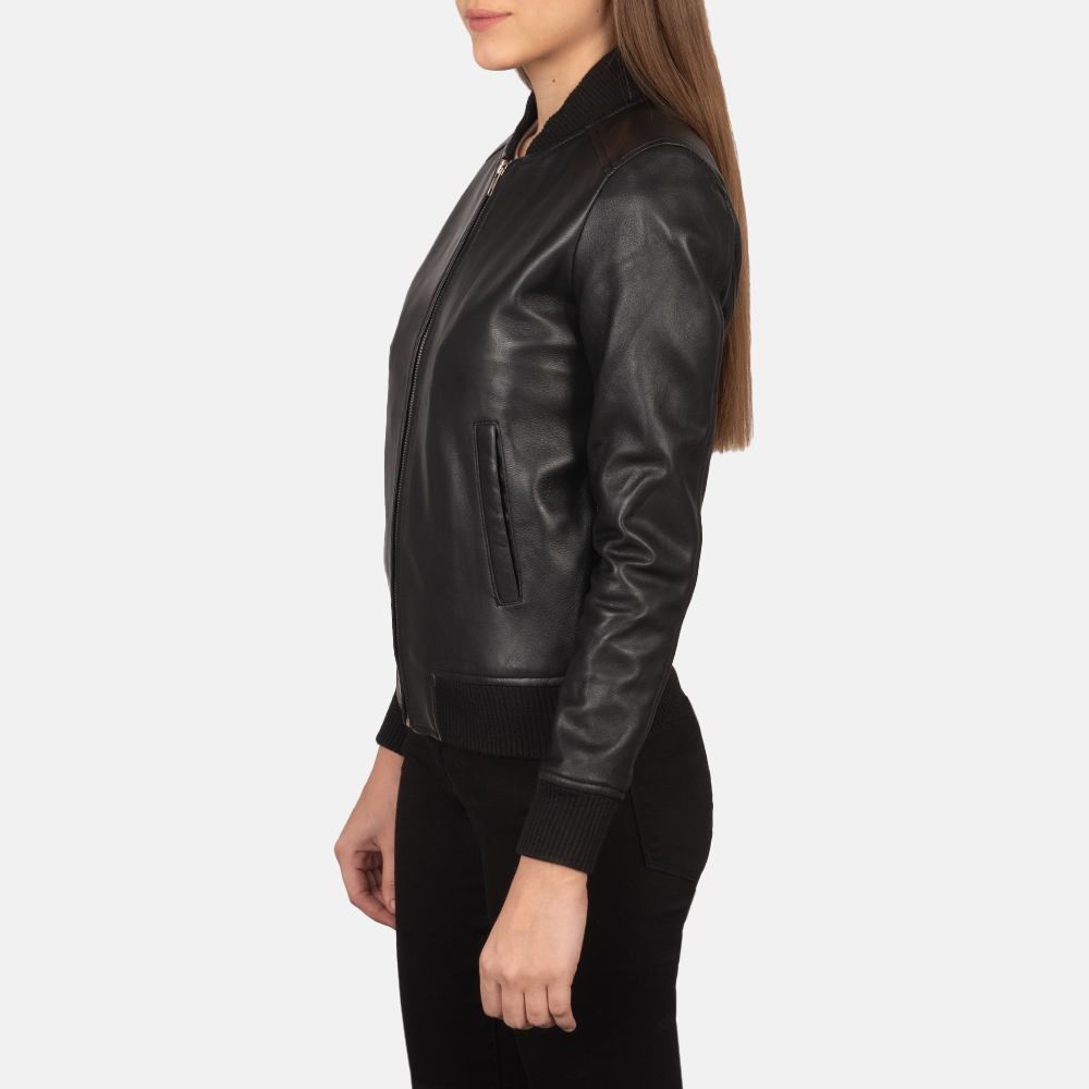 Bliss Black Leather Bomber Jacket - Image 6