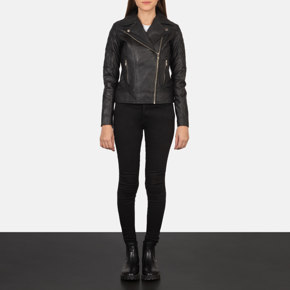 Carolyn Quilted Black Biker Jacket - Image 5