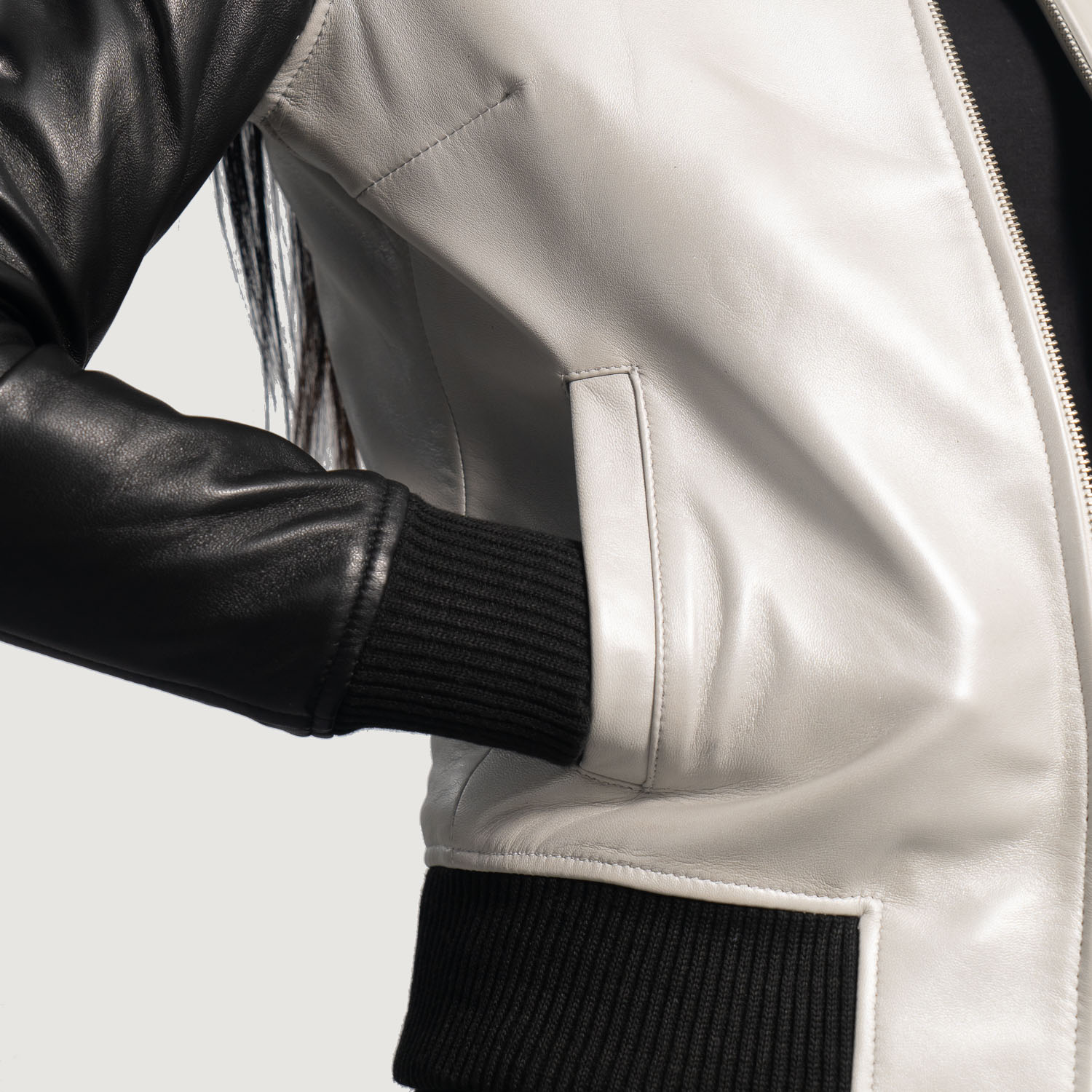 Cole Silver Leather Bomber Jacket - Image 3