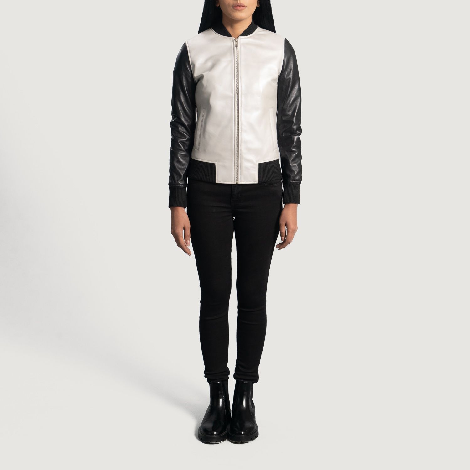 Cole Silver Leather Bomber Jacket - Image 2