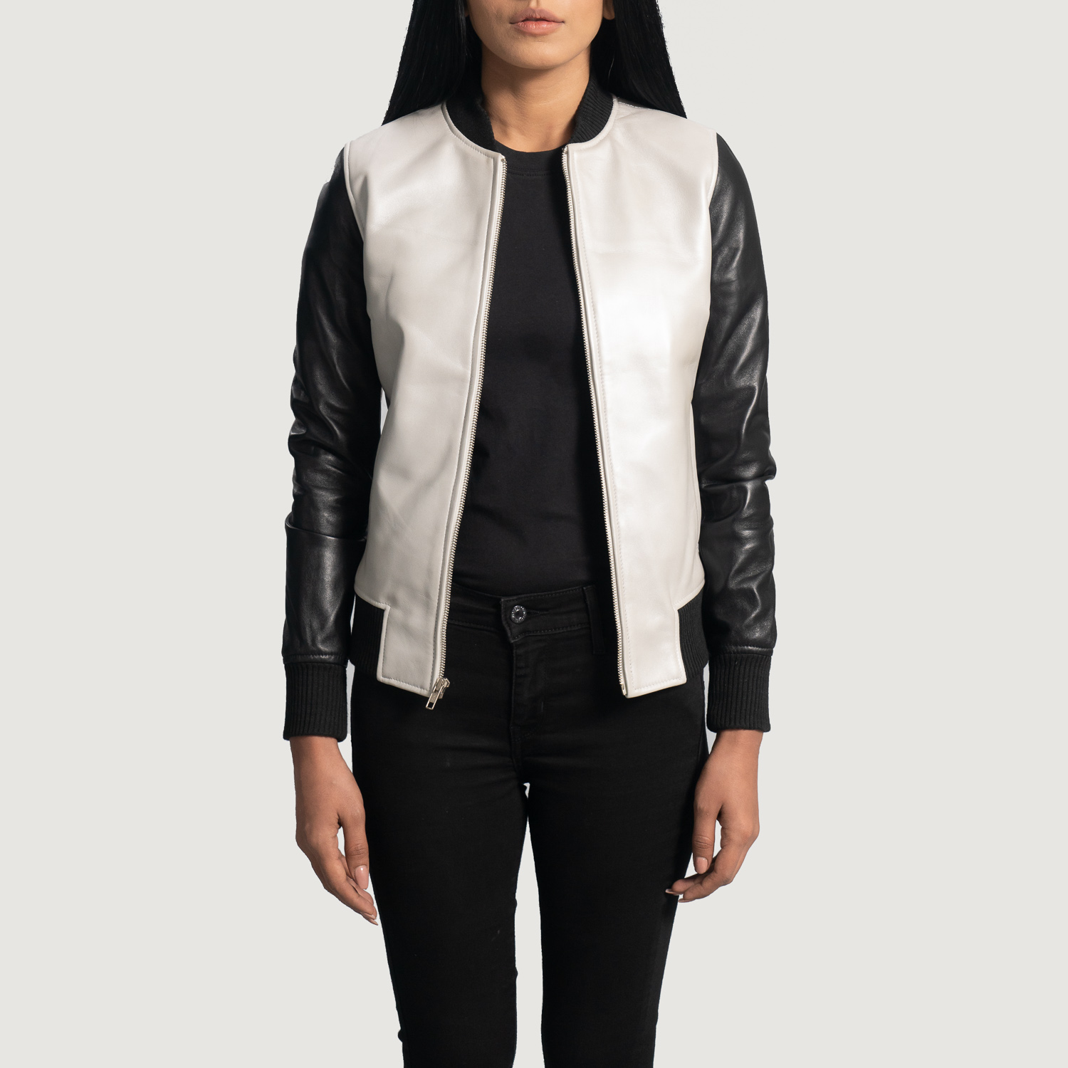 Cole Silver Leather Bomber Jacket - Image 7