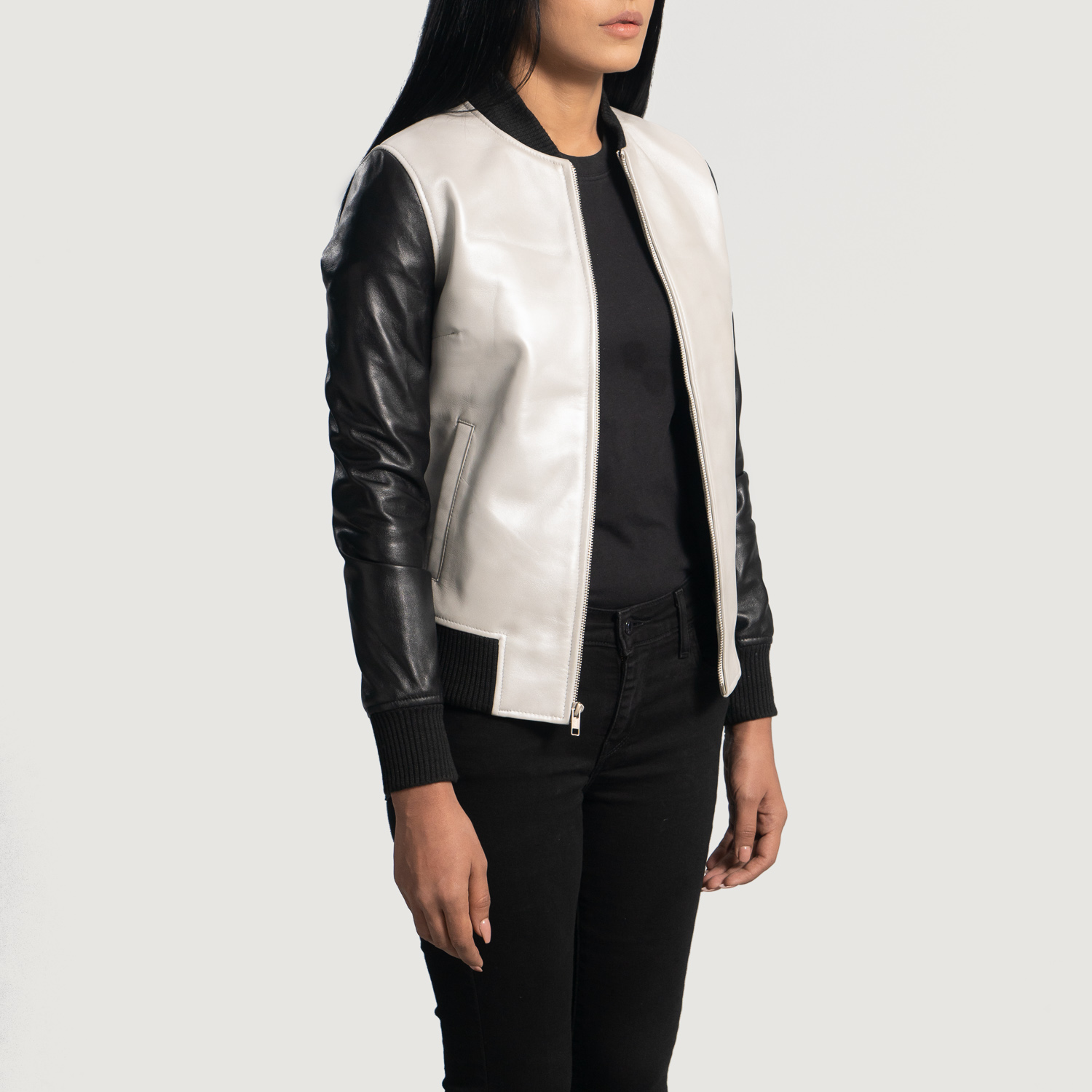 Cole Silver Leather Bomber Jacket - Image 6