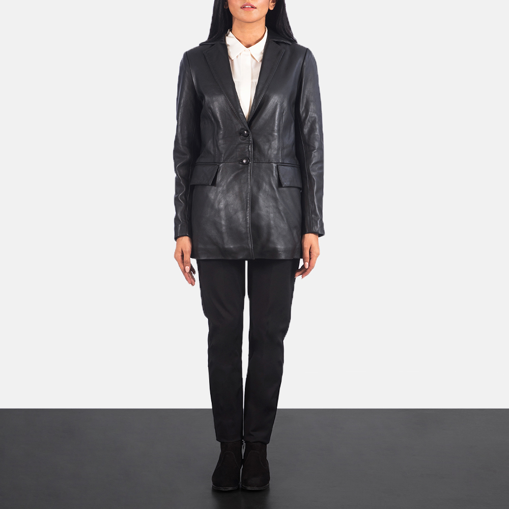 Marilyn Black Leather Blazer - Image 5