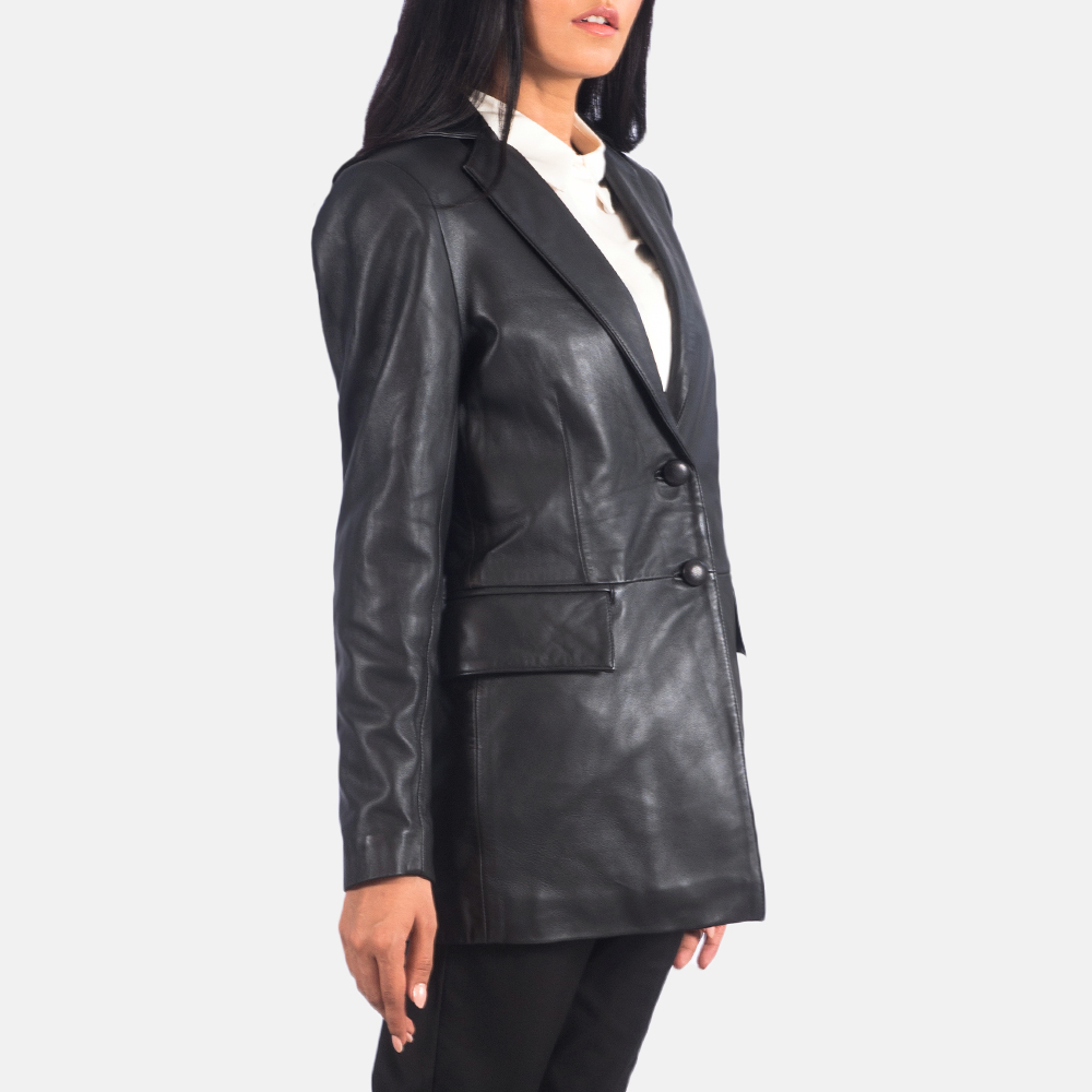 Marilyn Black Leather Blazer - Image 2
