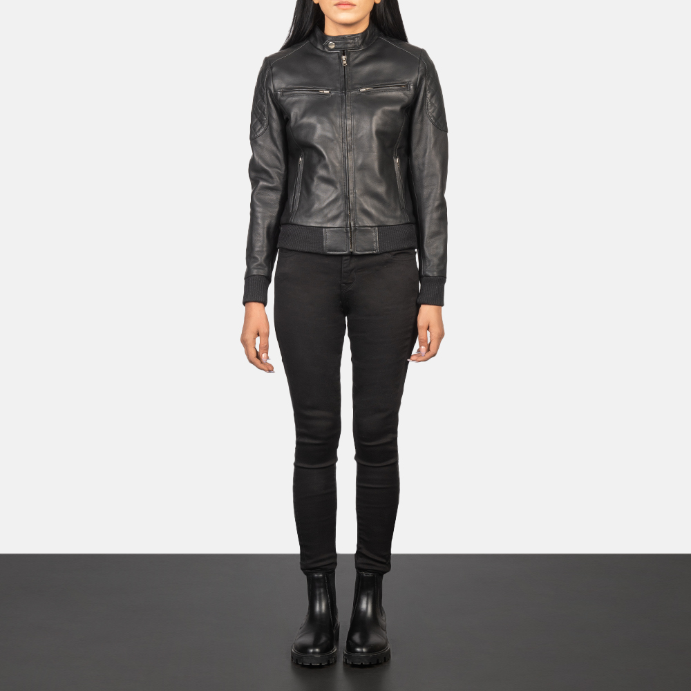 Zenna Black Leather Bomber Jacket - Image 6