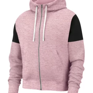 Next Terry Fleece Zipper Short Body Hoodie For Ladies-Pink Melange With Black