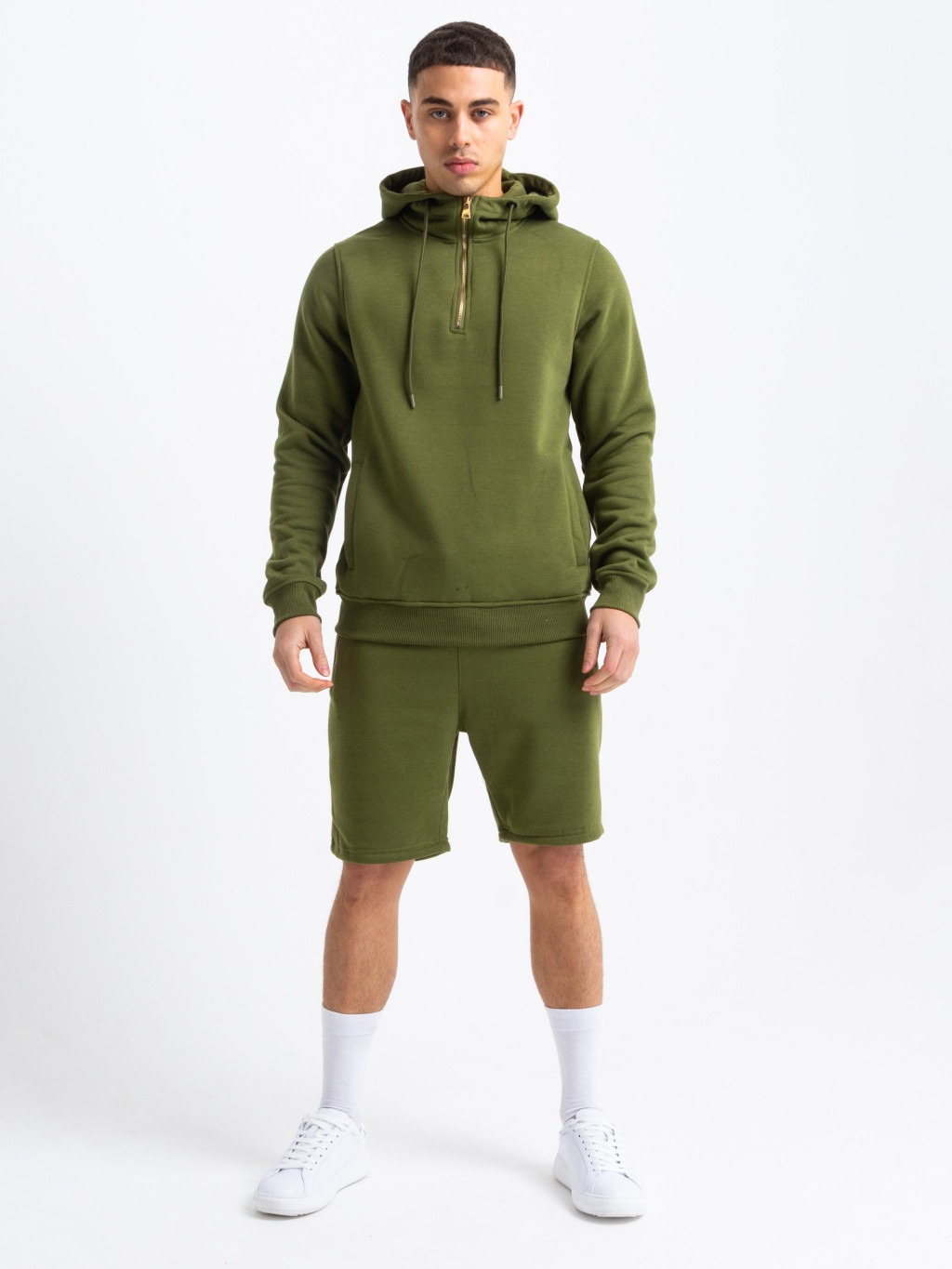 Gold Zip Short Tracksuit in Olive - Image 4