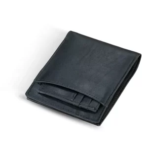 External Pocket Jet Black Cow Leather Wallet