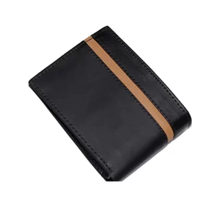 Black bifold wallet – Luxury – Black with Yellow strip – Real Leather