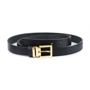 Black Snakeskin Embossed Belt With Gold Buckle 2.5 Cm