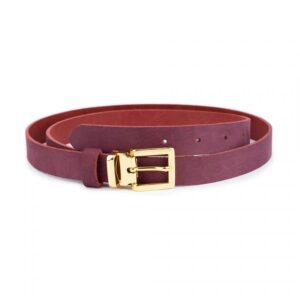Burgundy Soft Leather Belt With Gold Italian Buckle