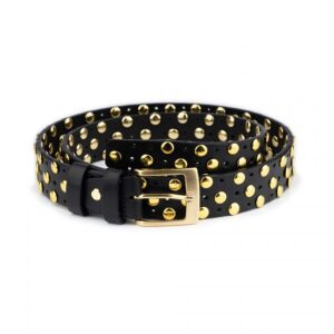 Gold Studded Belt | Black Full Grain Leather