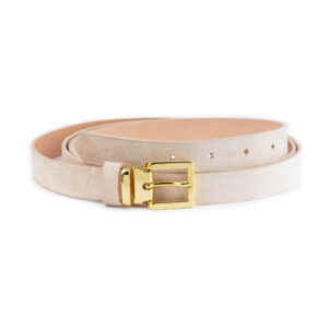 Natural Color Suede Leather Belt With Gold Buckle